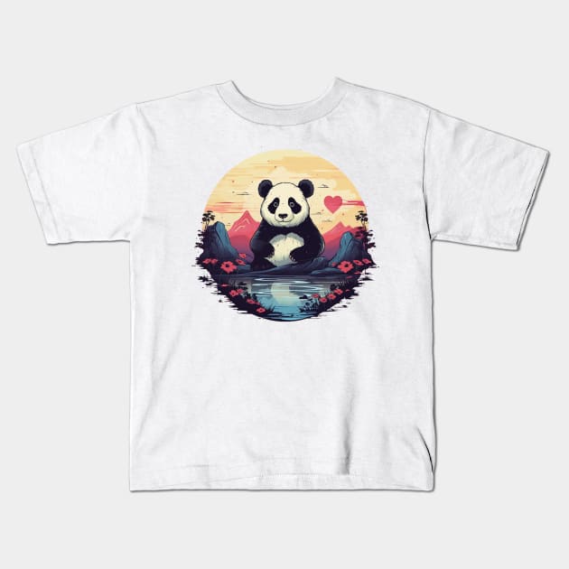 panda Kids T-Shirt by piratesnow